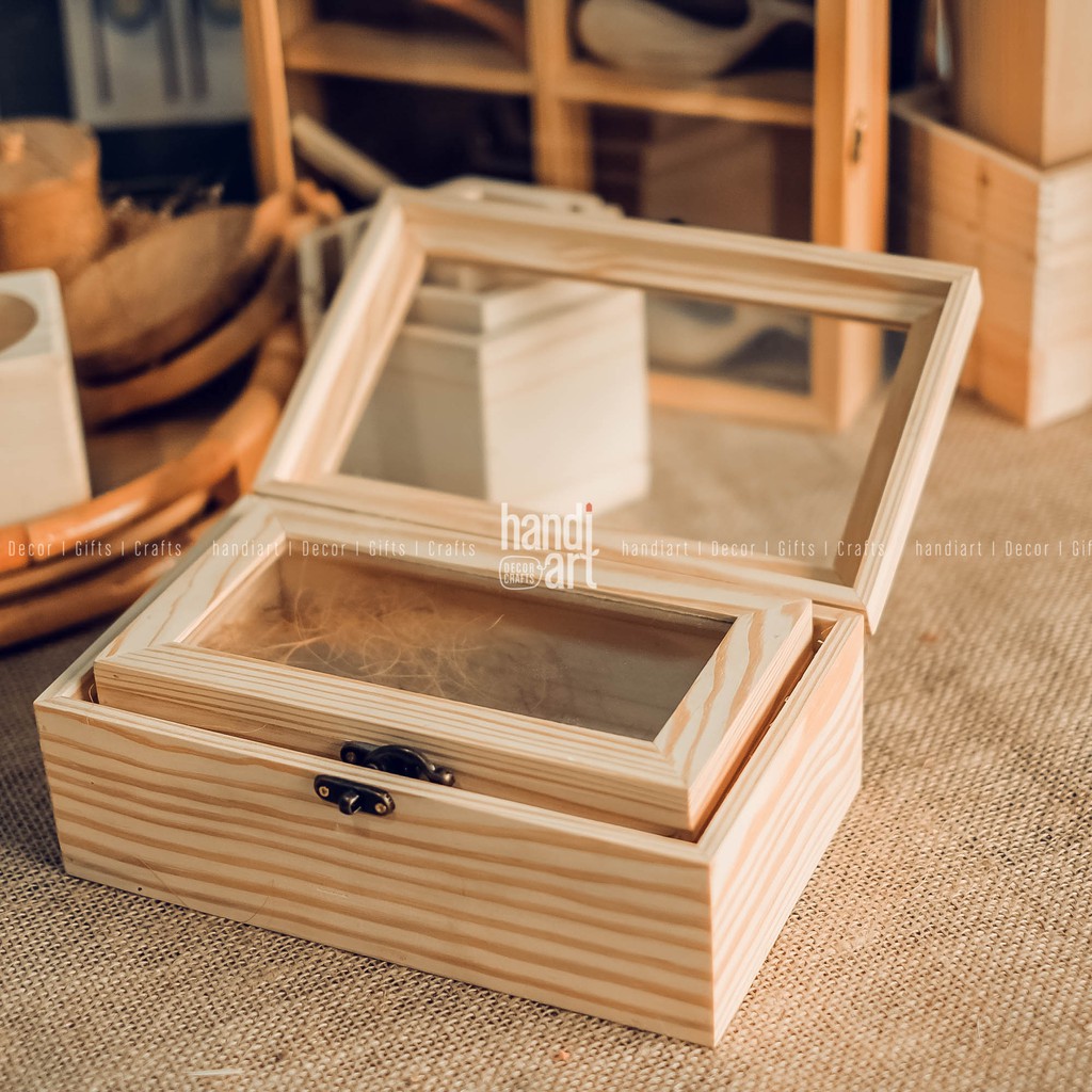 Bộ 2 Hộp gỗ nắp kính - Hộp gỗ đựng sản phẩm - wooden box glass