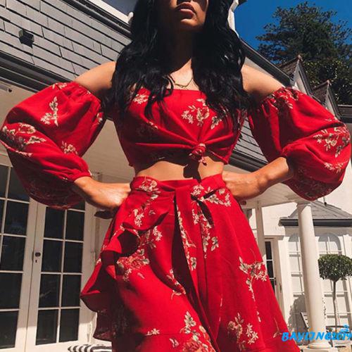 Set áo ngắn + chân váy in họa tiết hoa phong cách gợi cảm thời trang mùa hè dành cho nữ