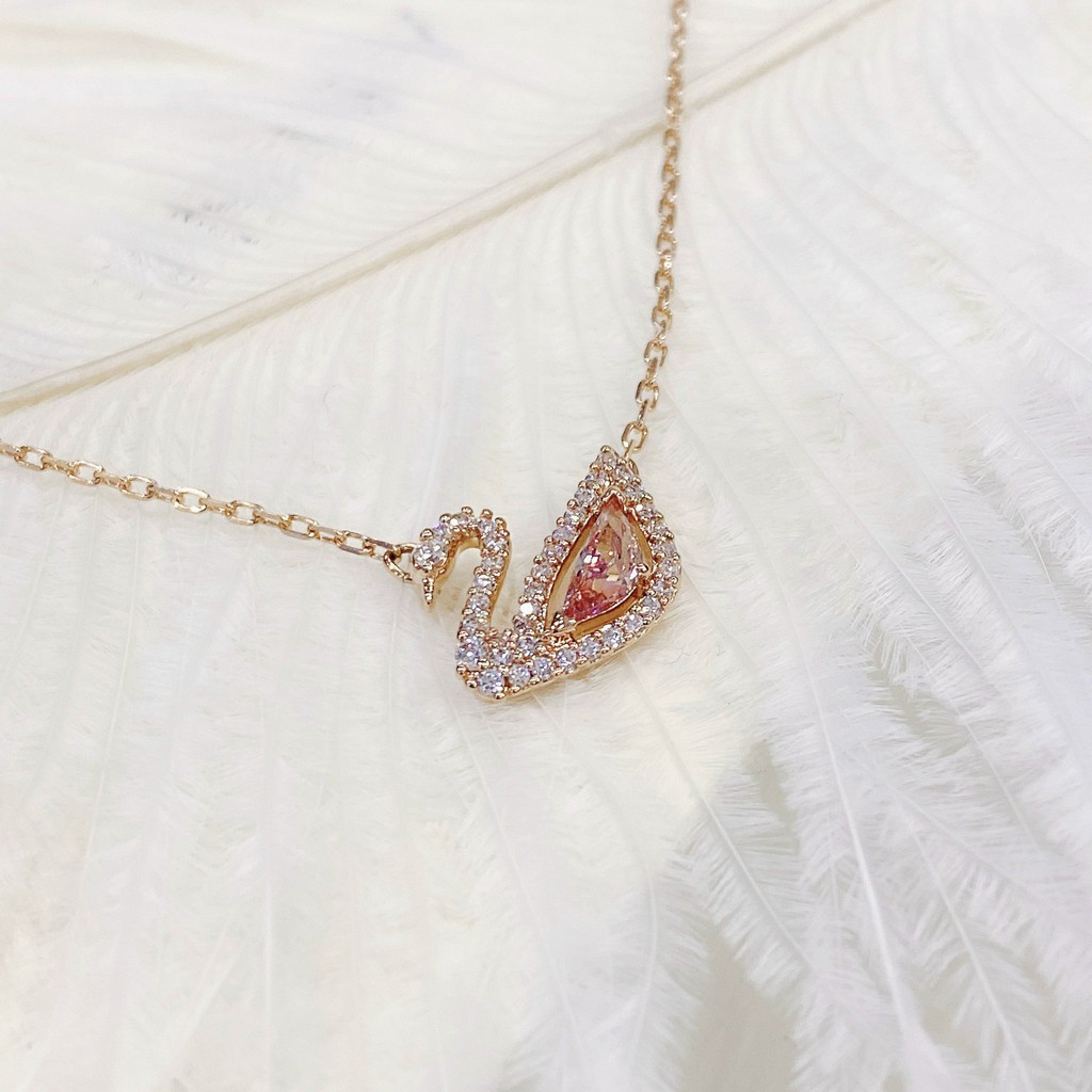 [CHÍNH HÃNG] Dây Chuyền Swarovski Dazzling Swan Necklace Multi-Colored Rose-Gold Tone Plated_Thiên nga đá hồng