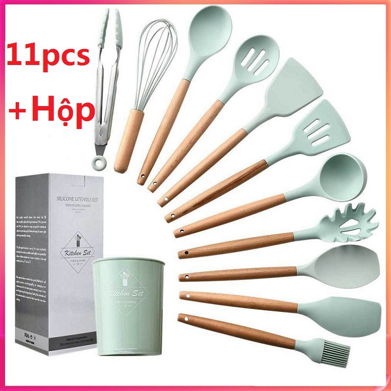 【Có hàng sẵn】 Set of 11 dụng cụ nấu ăn Silicone Kitchenware