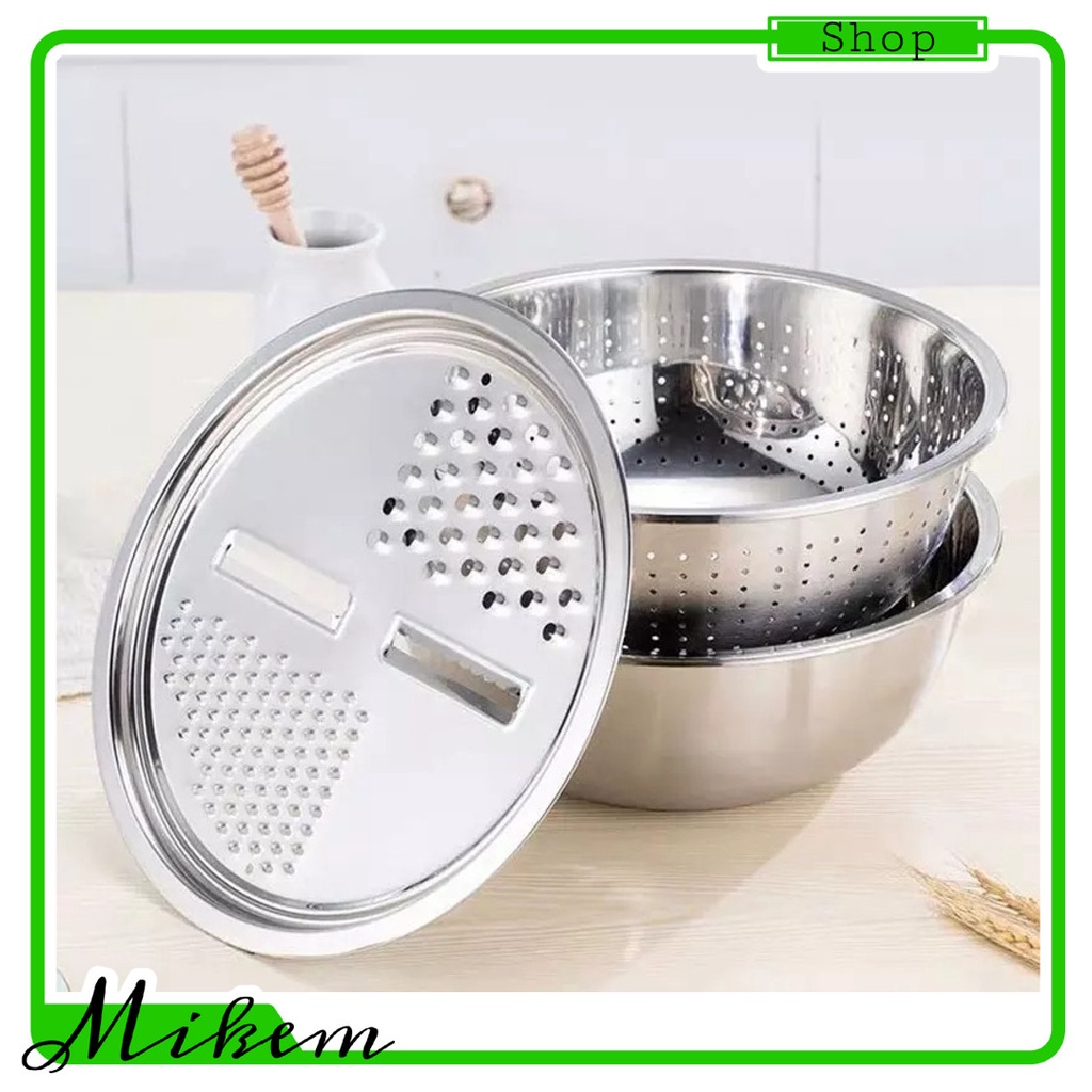 Bộ Thau Rổ bào inox tiện lợi 26 cm, Mâm nạo củ quả tiện lợi 3 trong 1/RỔ BÀO RAU CỦ INOX - BỘ THAU RỔ BÀO RAU CỦ INOX