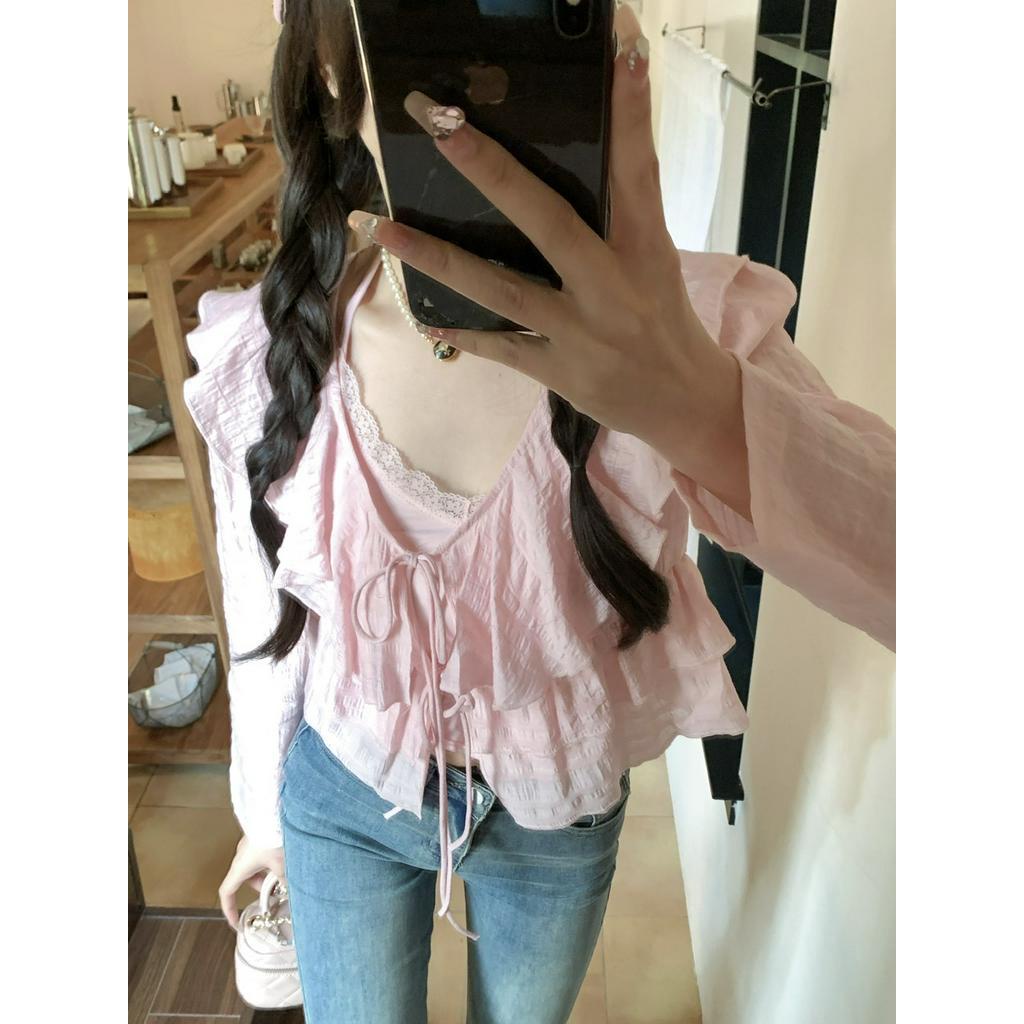 62119 Áo Sơ Mi Voan Ren Bèo Hai Mảnh