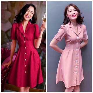 Đầm váy cổ vest nút trắng 2 màu