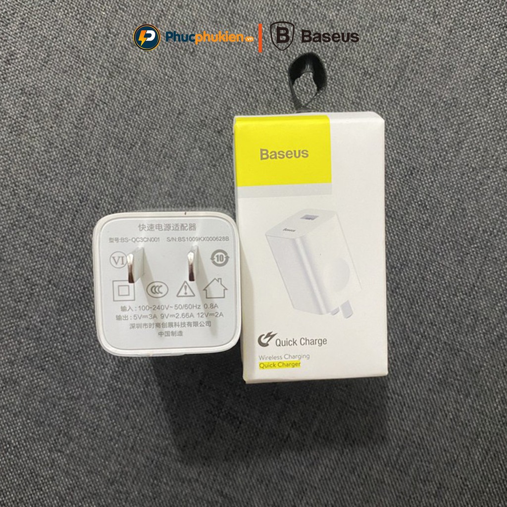 Củ sạc nhanh 24w chính hãng Baseus mini AX02 sạc nhanh QC 3.0 24w cho Samsung Xiaomi Huawei OPPO  Phúc phụ Kiện