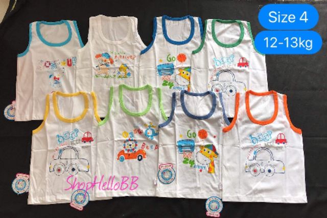 [Hello B&amp;B] size bé 6-35kg Áo 3 lỗ Hellobb HELLO BB cotton tự nhiên 100% mềm mịn mát, hình in ngẫu nhiên| Mẹ và bé Kiddy