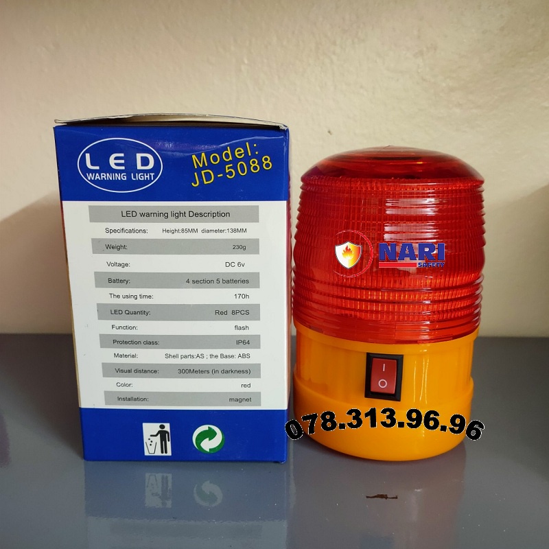 Đèn cảnh báo sạc điện, đèn công trình thi công - Đèn led cảnh báo tín hiệu JD-5088 (Đế có nam châm)