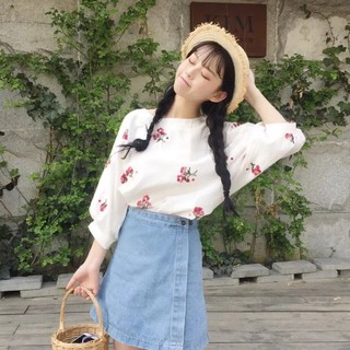 [Mã FASHIONFREE10 giảm 10k đơn 20k] Áo Voan Tay Lỡ Form Xuông In Hình Hoa Phong Cách Nhật Bản TTS0857