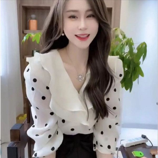Áo Sơ Mi Chiffon Họa Tiết Chấm Bi Phong Cách Châu Âu Thời Trang Mùa Thu Cho Nữ