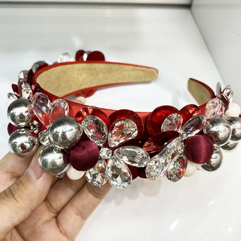 Băng Đô Cài Tóc Đính Hạt Bạc Lớn Hình Hoa Phong Cách Baroque Sang Trọng Dành Cho Nữ