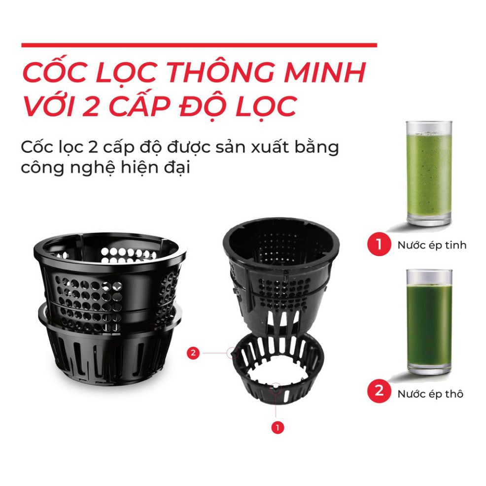 Máy ép chậm Rapido RSJ-200M - Máy ép chậm hoa quả kiệt bã, công suất lớn 200W, động cơ DC siêu êm - BẢO HÀNH 12 THÁNG