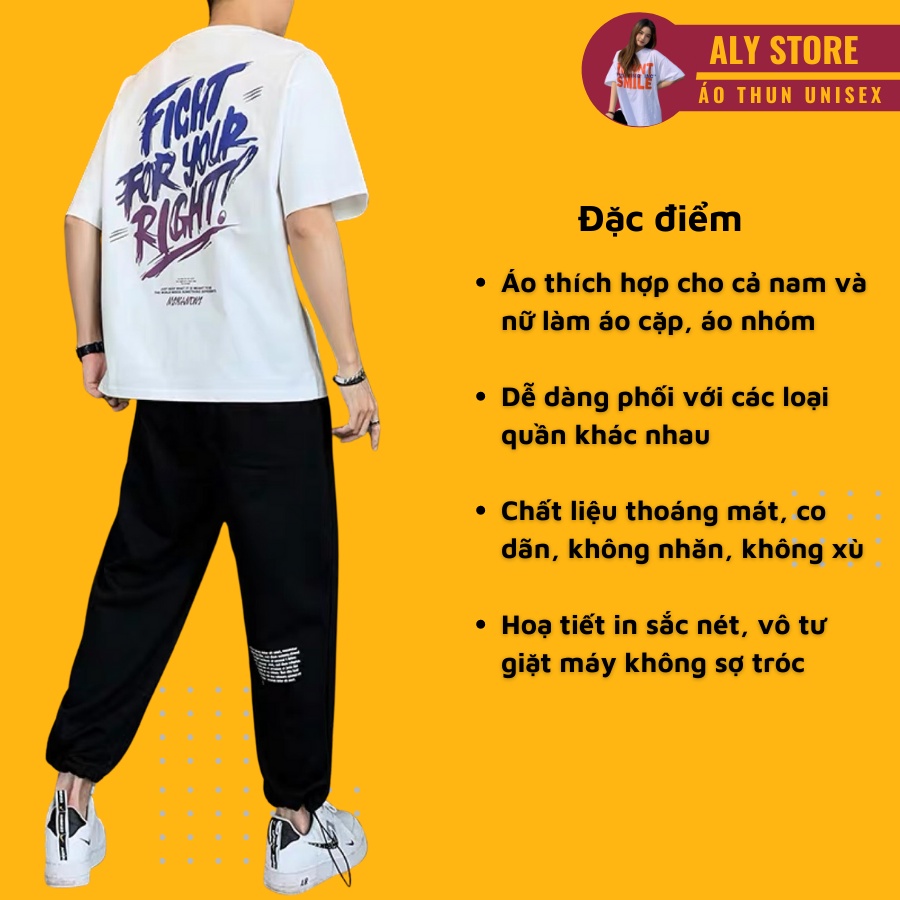 Áo thun tay lỡ unisex form rộng FIGHT FOR YOUR RIGHT - Áo phông AlyStore vải dày, mát mẻ cho cặp đôi, nhóm
