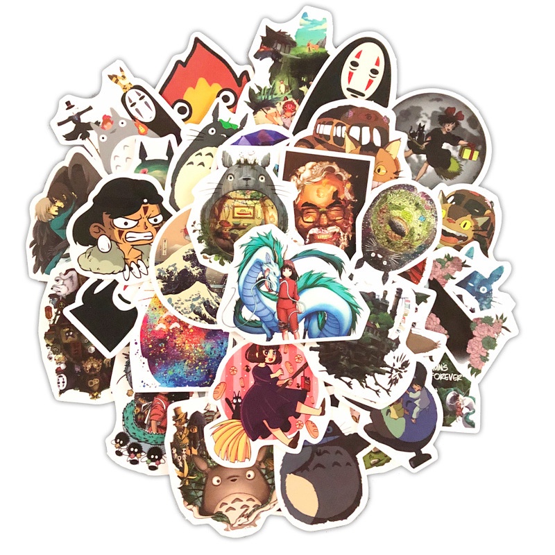 50 Stickers PVC Ghibli anime Vô Diện, Totoro, Kaonashi, Spirited Away, Howl's Moving Castle,... không thấm nước