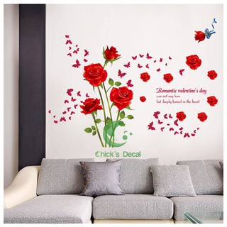 Decal dán tường hình hoa hồng đỏ