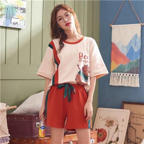 [Mã WA62 giảm 60K đơn 200K] Bộ Quần Áo Ngủ Tay Ngắn Dáng Rộng In Hình Hoạt Hình Ngộ Nghĩnh Chất Cotton Mềm Mại | BigBuy360 - bigbuy360.vn