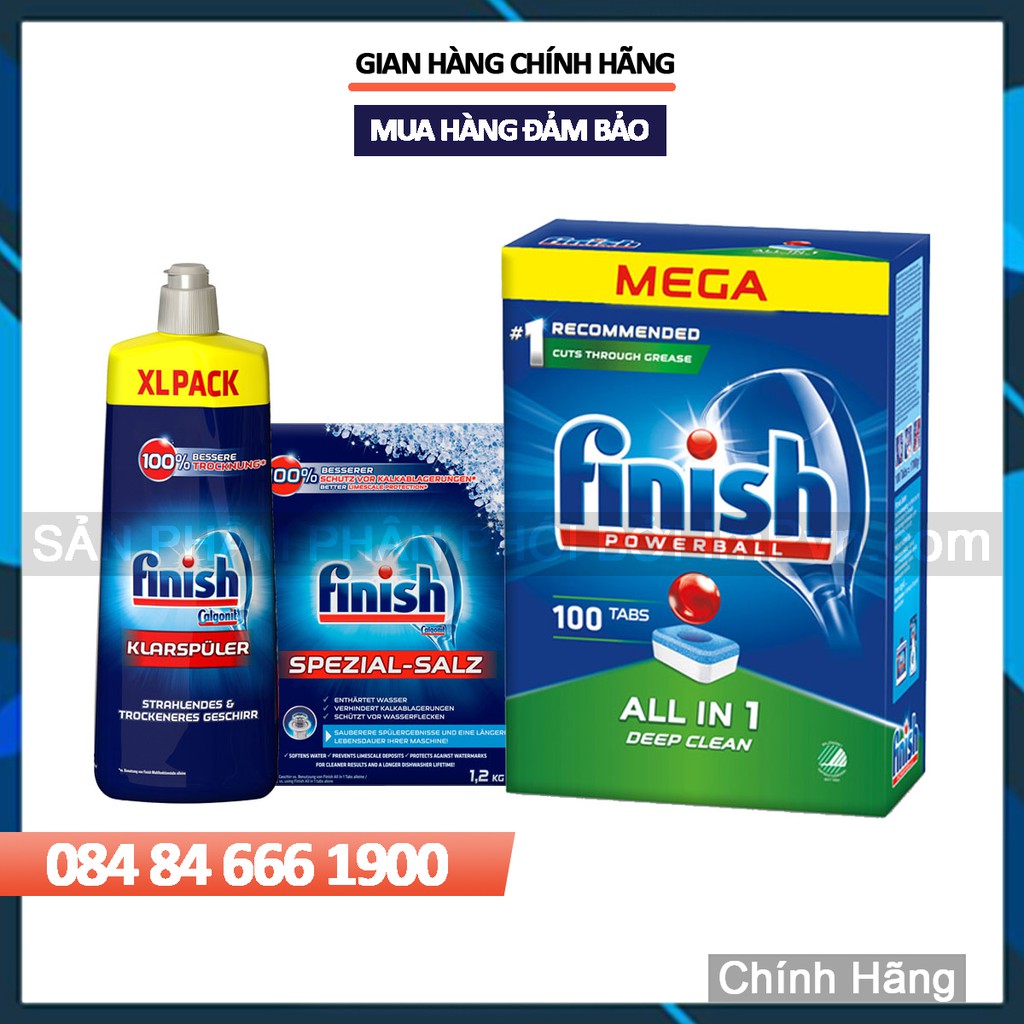 Combo viên rửa bát Finish Hộp All in one , Muối 1.2kg, Nước làm bóng 750ml  - ImP - ImPvn