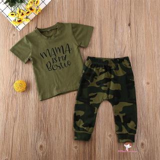 Set Áo Thun Tay Ngắn & Quần Dài Rằn Ri Cho Bé Trai