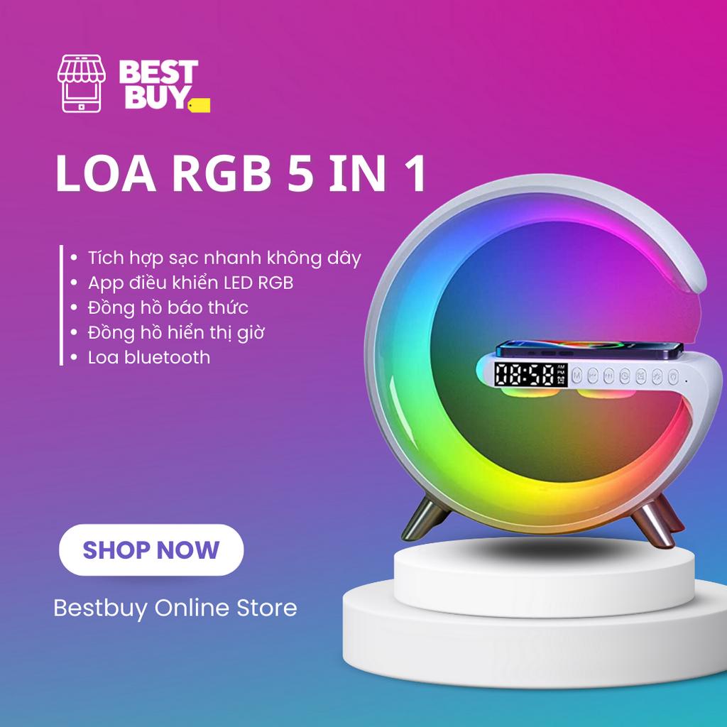 Loa Bluetooth Led RGB Kiêm Sạc Không Dây, Đồng Hồ, Đèn Ngủ, Có App điều khiển