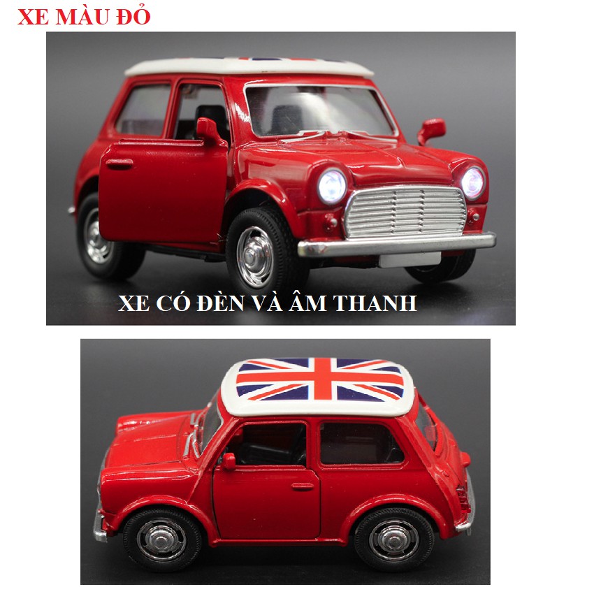 Xe ô tô đồ chơi trẻ em mini cooper mô hình tỉ lệ 1:36 xe bằng sắt chạy cót có âm thanh và đèn