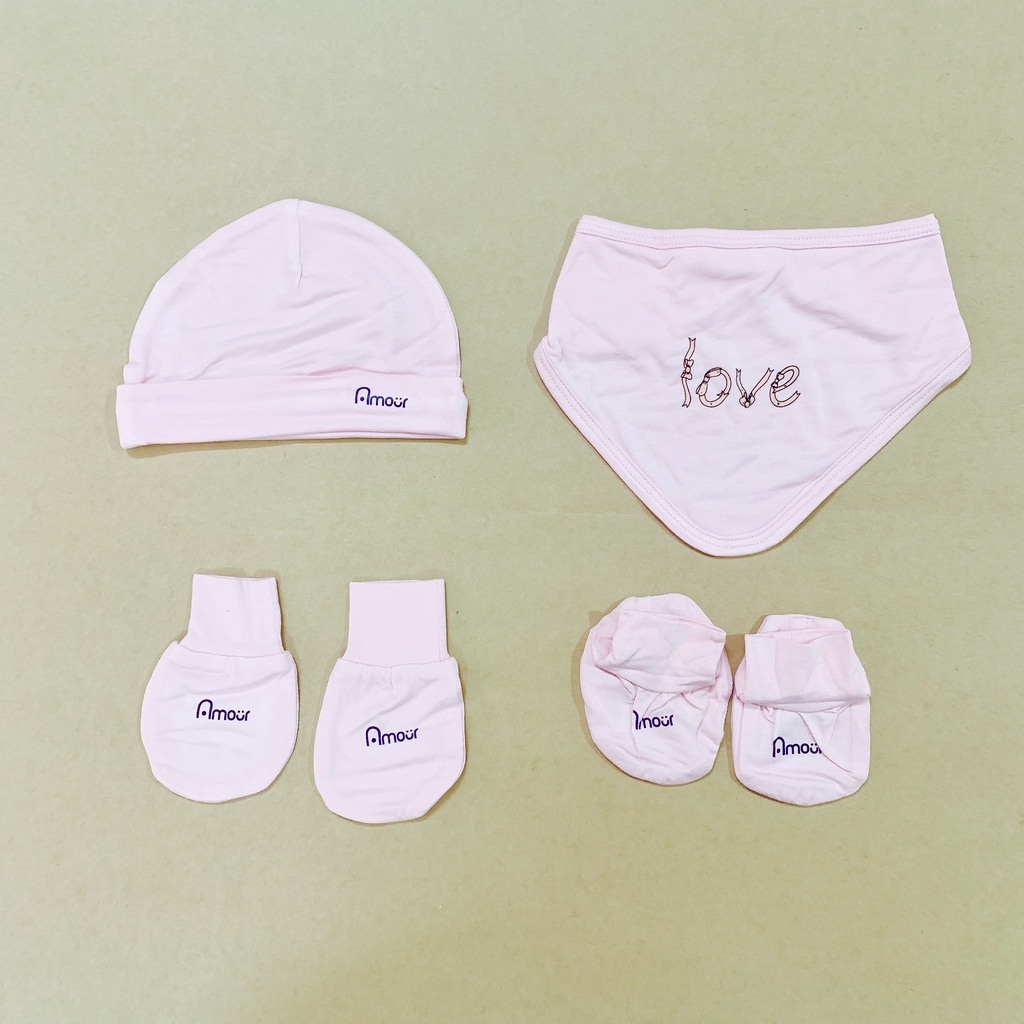 SET MŨ YẾM BAO CHÂN TAY SƠ SINH CHẤT SỢI TRE AMOUR