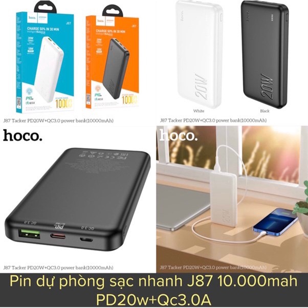 Pin dự phòng sạc nhanh 10.000mah hoco J87 QC 3.0 và PD 20w,cổng sạc type-c sạc đảo chiều