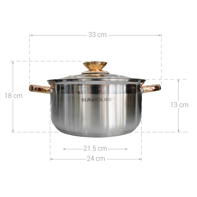 Nồi inox 5 đáy sunhouse Đủ size 16/20/24/26CM SHG24216