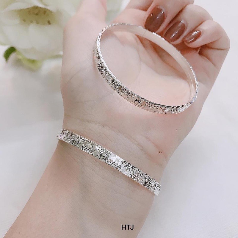 lắc tay nữ bạc ta bản vừa, kiểu phay cổ điển sang trọng - Bạc NOMI