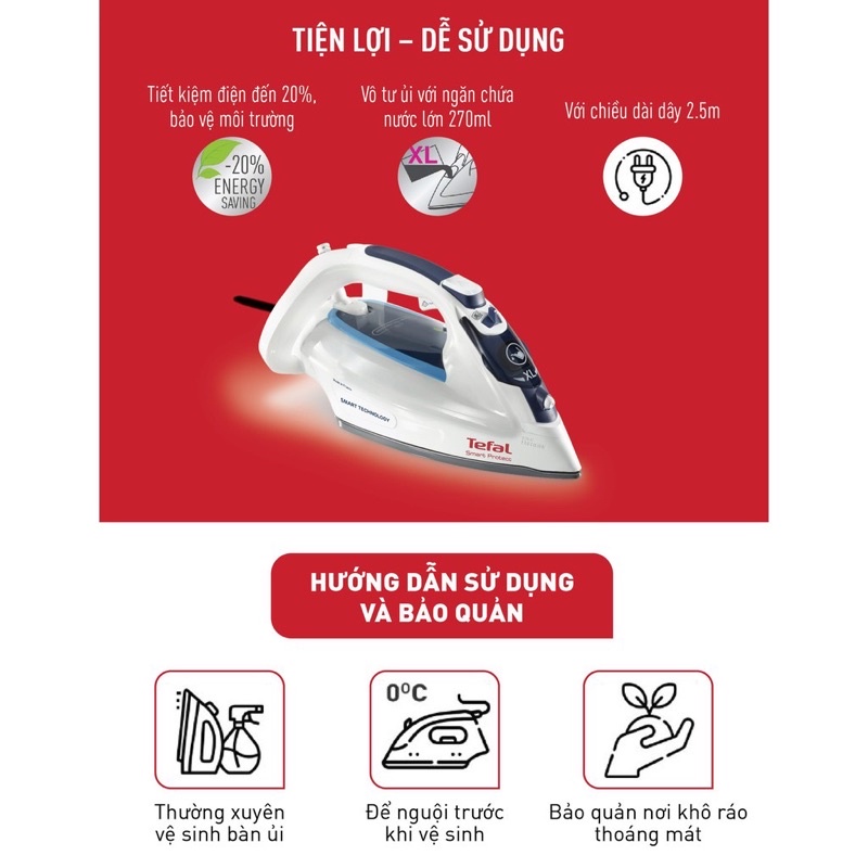 Bàn ủi hơi nước Tefal Smart Protect FV4970E0