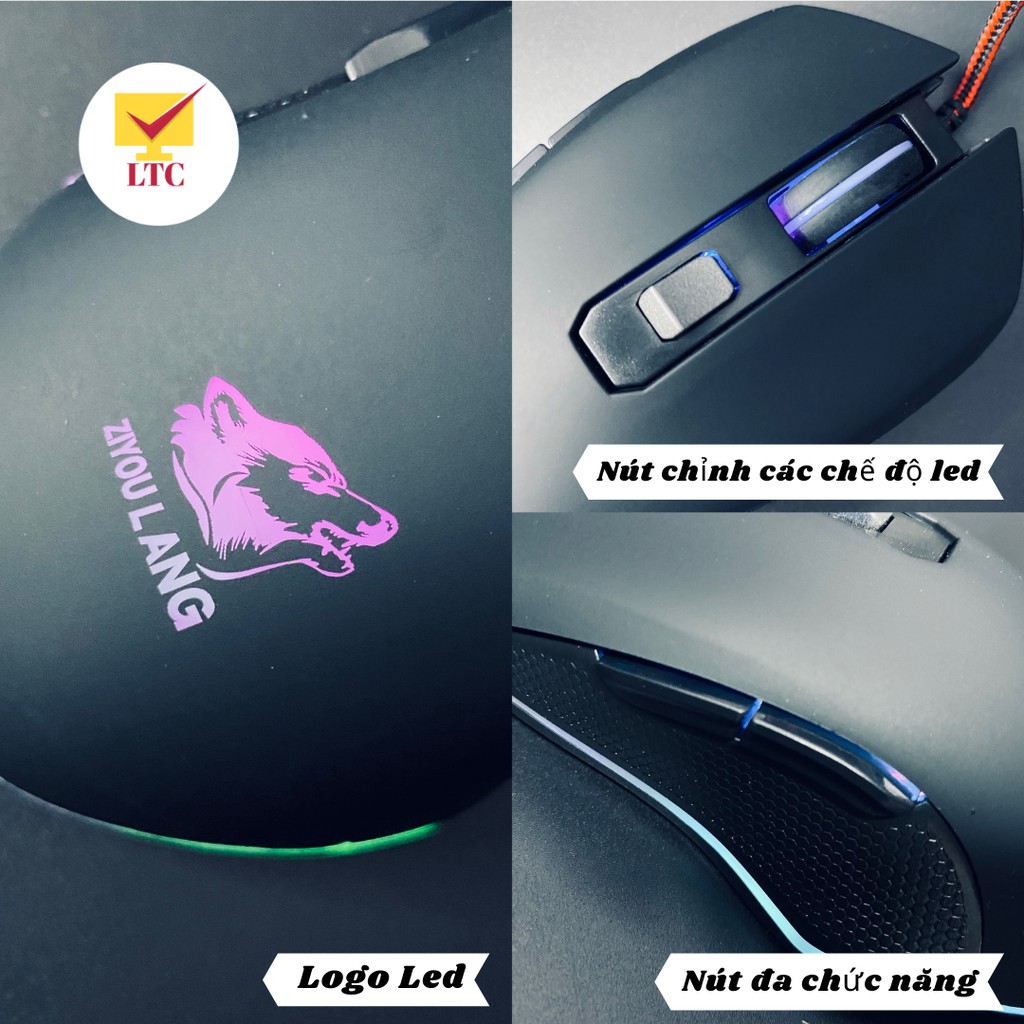 Chuột gaming V1 LED 7 màu tương thích máy tính laptop pc, mouse chơi game siêu đẹp kết nối cổng usb, có cục chống nhiễu