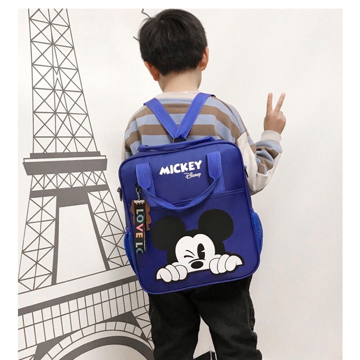 Balo cho bé in hình Mickey chất liệu vải dù Cặp sách đựng sách vở học sinh cấp 1 và mẫu giáo