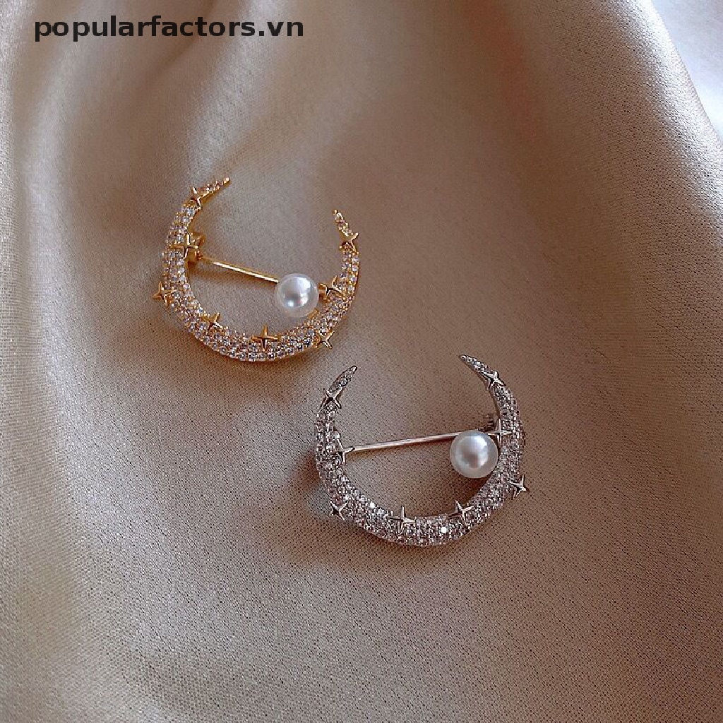 Ghim Cài Áo Hình Ngôi Sao / Mặt Trăng Đính Ngọc Trai Nhân Tạo Thời Trang