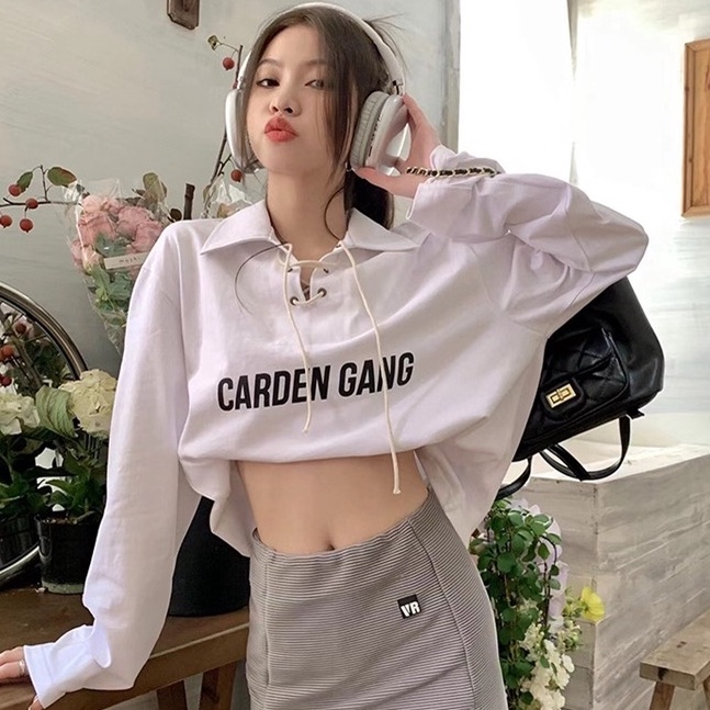 QKOOLE  Áo polo Tay Dài Màu Trắng Thời Trang Hàn Quốc Cho Nữ