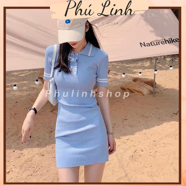 MS564 Váy đầm polo len nữ viền màu dáng ôm