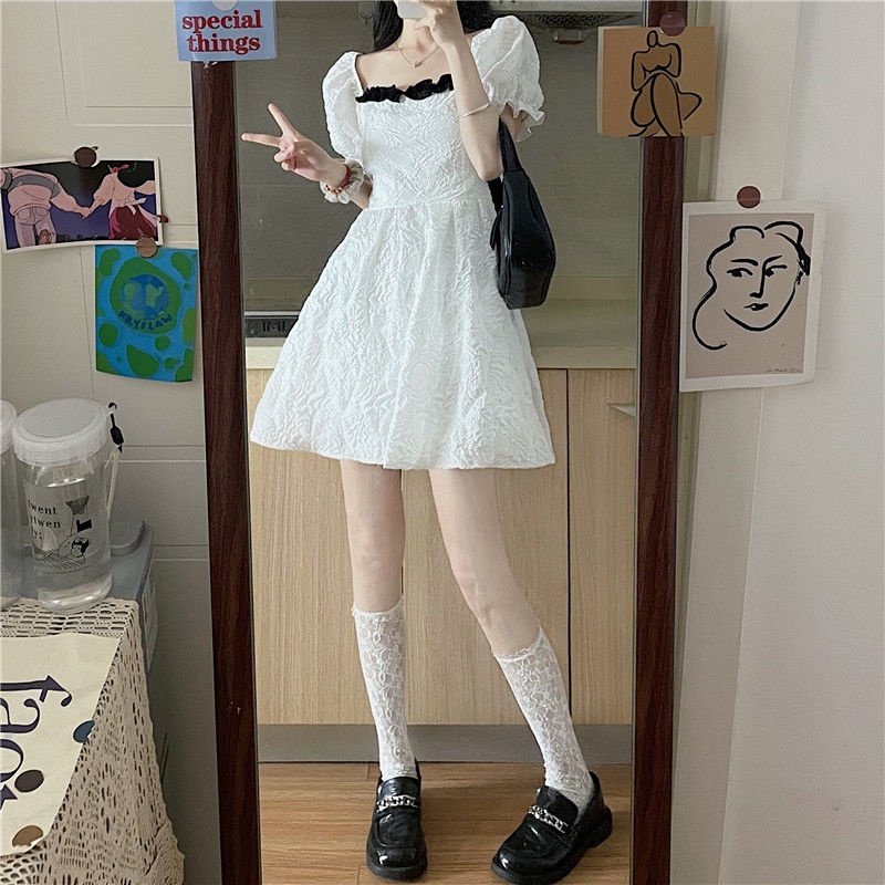 [MURIOKI] Đầm Babydoll Trắng Tay Phồng Không Viền Cho Bé Gái