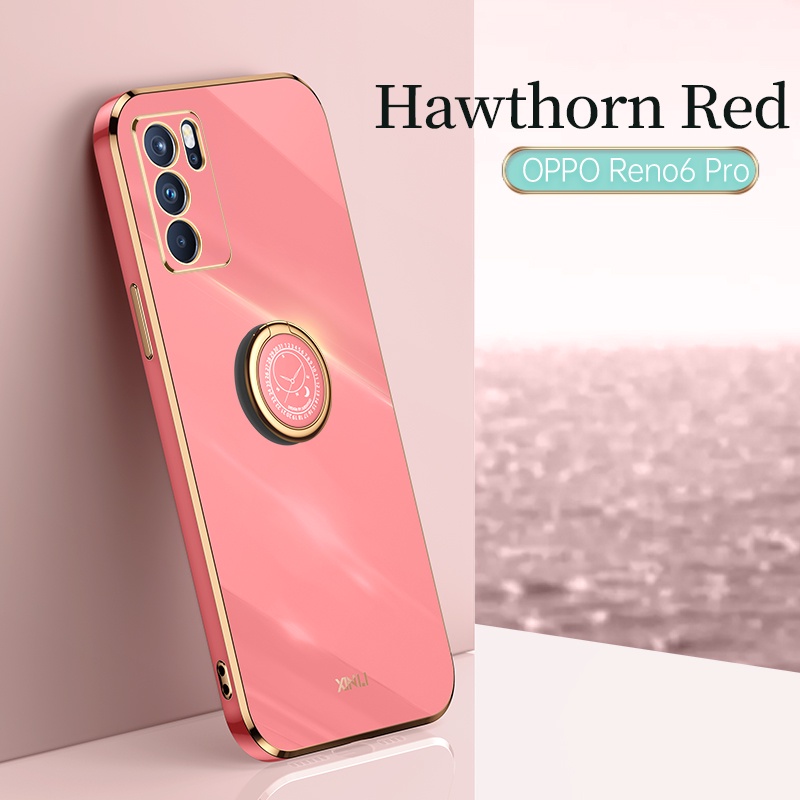 Ốp Điện Thoại Silicon Dẻo Viền Vuông Màu Macaron 6D Kèm Giá Đỡ Nhẫn Cho Oppo Reno 6Z 6 5 4 Pro