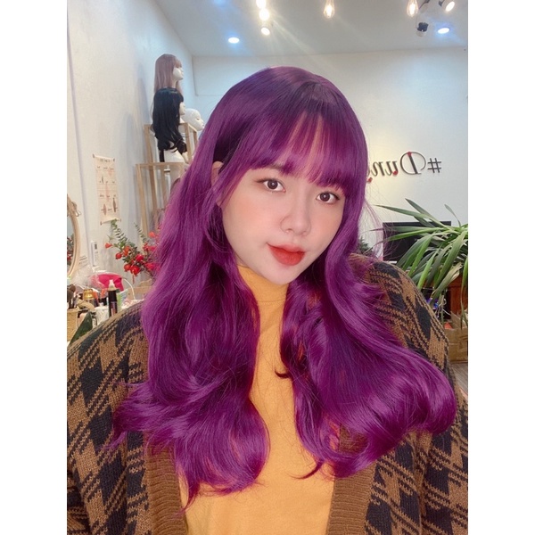 MS008 tóc giả nguyên đầu xoăn tím