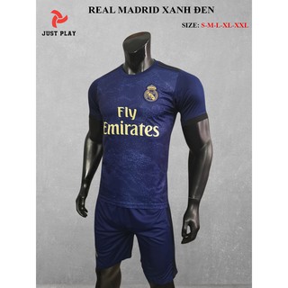 Quần áo bóng đá CLB REAL XANH ĐEN SÂN KHÁCHTAY NGẮN- TAY DÀI  Mùa giải 2020 - Vải thun lạnh cao cấp