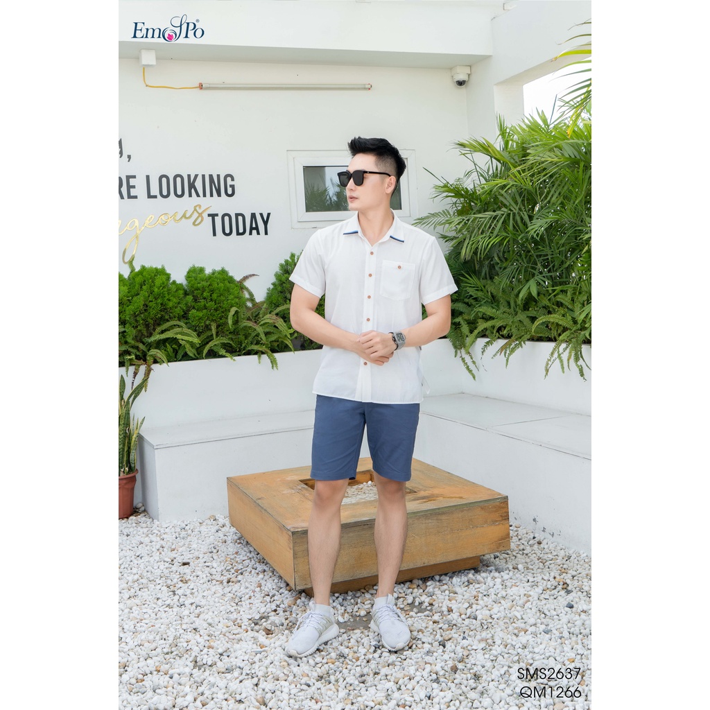 Áo sơ mi nam Emspo cổ bẻ, viền dây dệt, cài cúc SMS2637