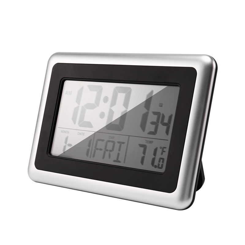 Đồng Hồ Điện Tử Treo Tường Màn Hình Lcd Cỡ Lớn Chạy Bằng Pin Có Lịch/Đèn Sau