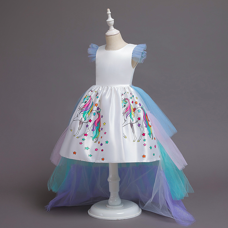Đầm công chúa họa tiết hình kỳ lân dễ thương cho bé gái