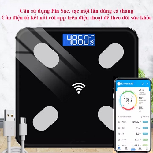 Cân Điện Tử, Cân Sức Khỏe Thông Minh Kết Nối Bluetooth Điện Thoại Đa Năng, cân sức khỏe hình heo [ TẶNG KÈM PIN ]