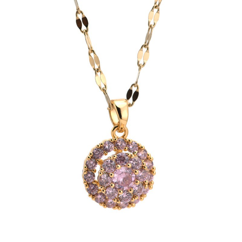 Nhẫn Tròn Bằng Thép Titan Đính Kim Cương Toàn Diện | Dây Chuyền Mặt Tròn Đính Đá Zircon Nhiều Màu Sắc Không Gỉ Chống Nhạy Cảm