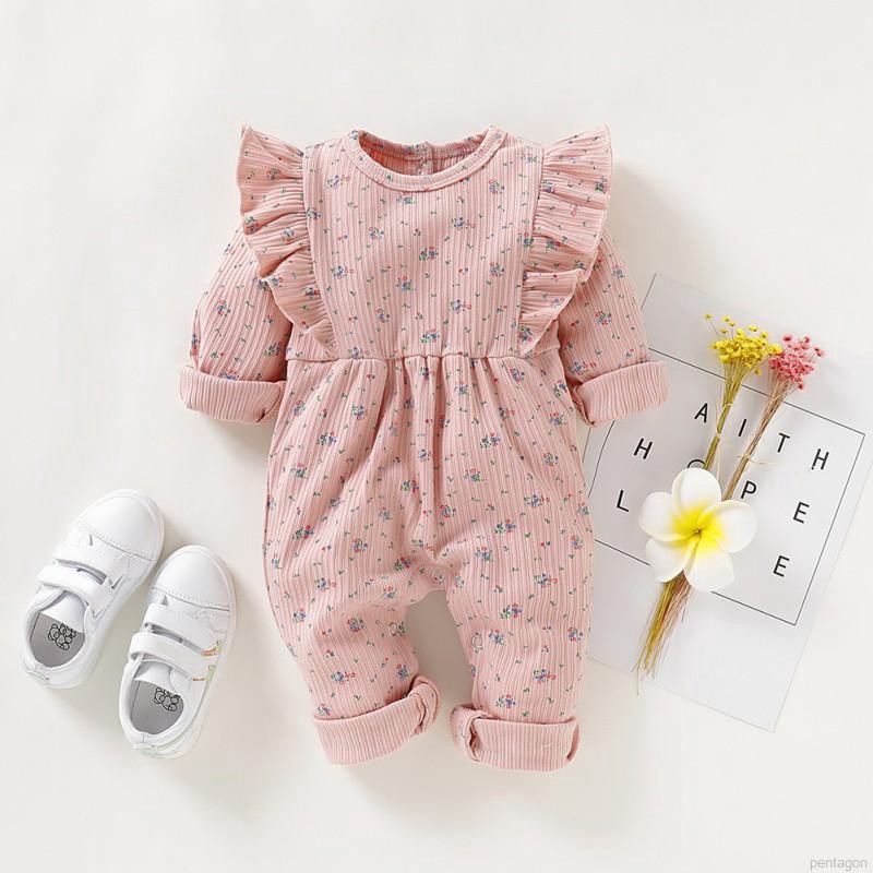 Jumpsuit tay dài hoạ tiết hoa cho bé gái