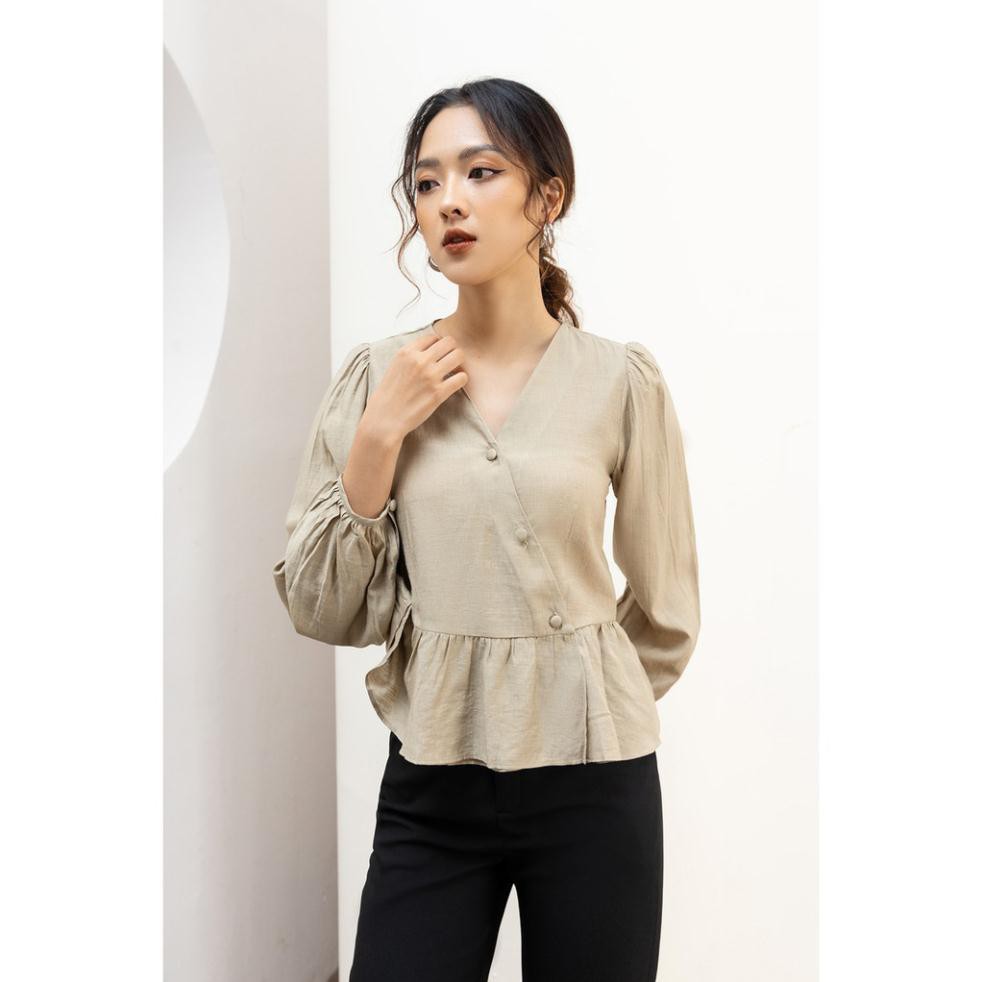 Áo sơ mi dài tay vạt chồng nhún eo - 20Again-ASA0472