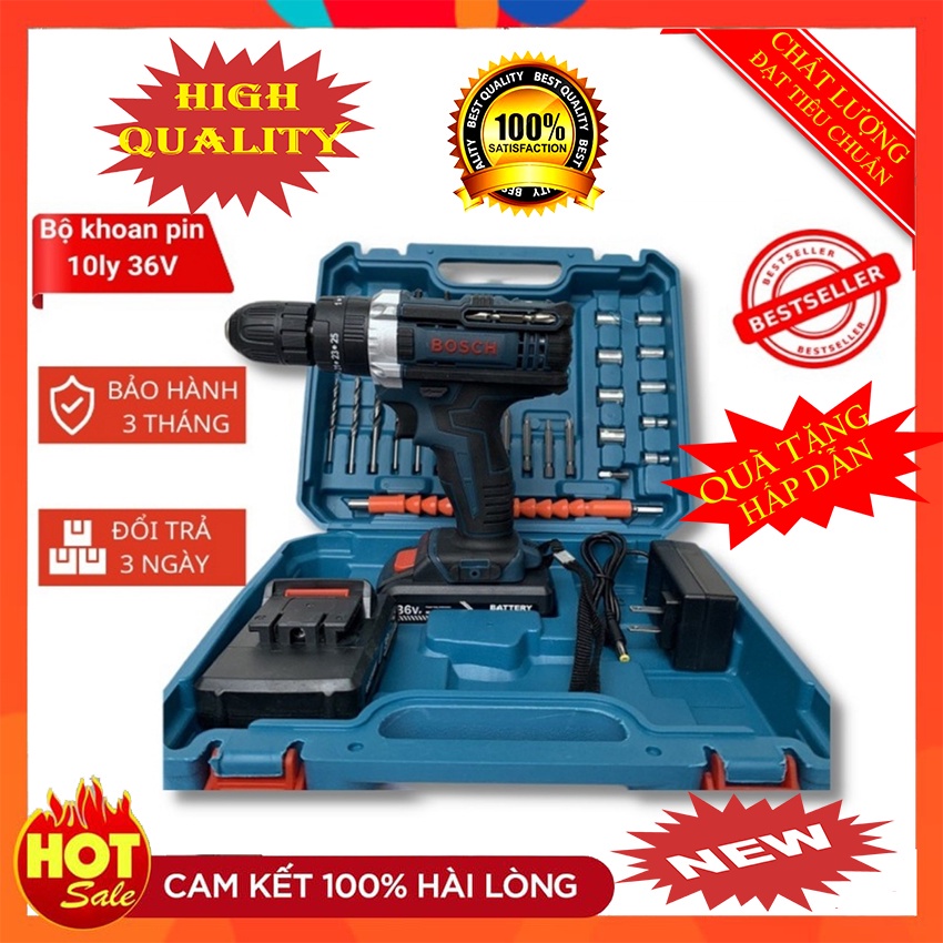 Máy khoan pin điện 36V 118V bắt vít vặn ốc bê tông mini cầm tay Bosch cực khỏe hộp đủ phụ kiện đa năng