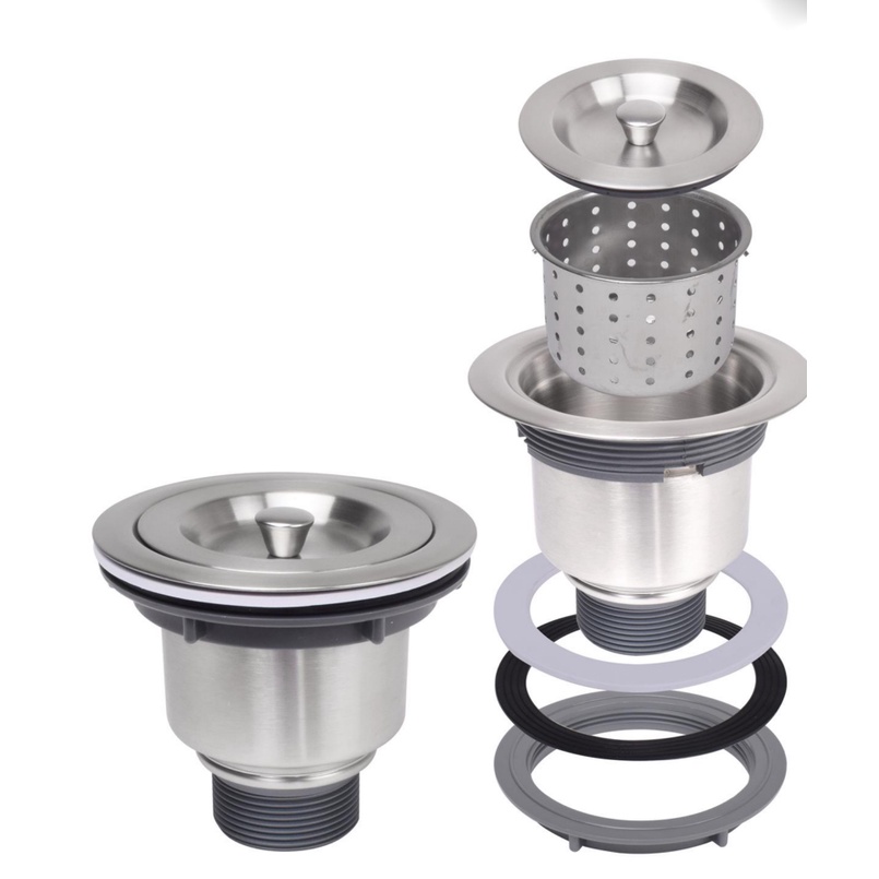 Bộ xi phông chậu rửa bát 2 hố phi 110 inox 304 Pimisi xả nước chậu rửa chén 2 hộc - có đầu thoát tràn | Hàng chính hãng