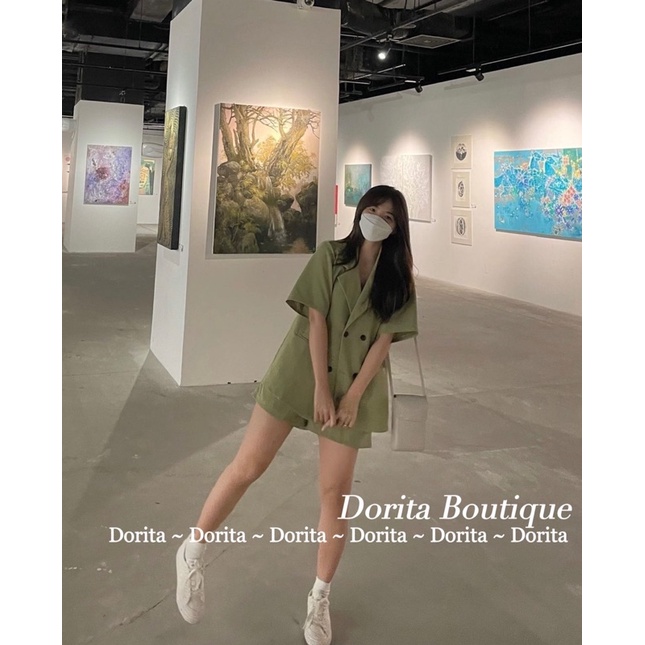 Set áo vest trơn basic cộc tay kèm quần short form oversize, Set áo Blazer kèm quần short Hàn Quốc