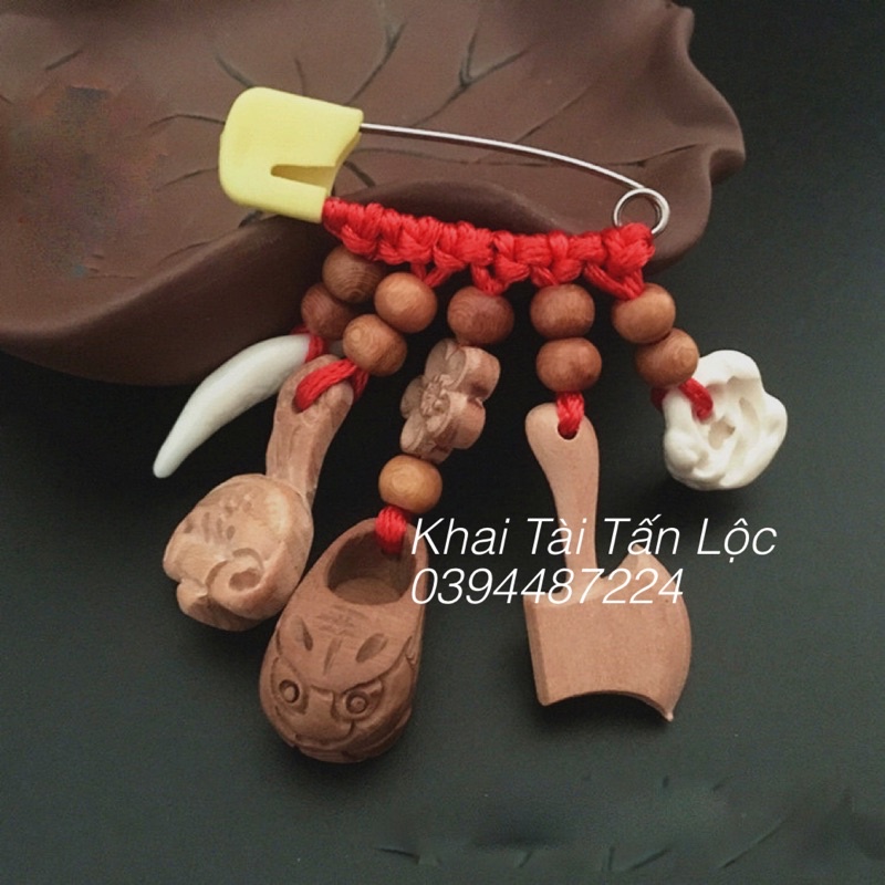 Móc treo bình an , tài Lộc 5 món Ngũ Phúc Lâm Môn pháp khí gỗ đào