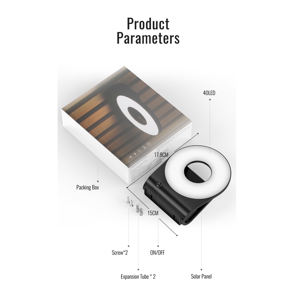 Đèn LED 40 Bóng Gắn Tường Năng Lượng Mặt Trời Cảm Ứng Cơ Thể Người Chống Nước Hiện Đại Cho Sân Vườn