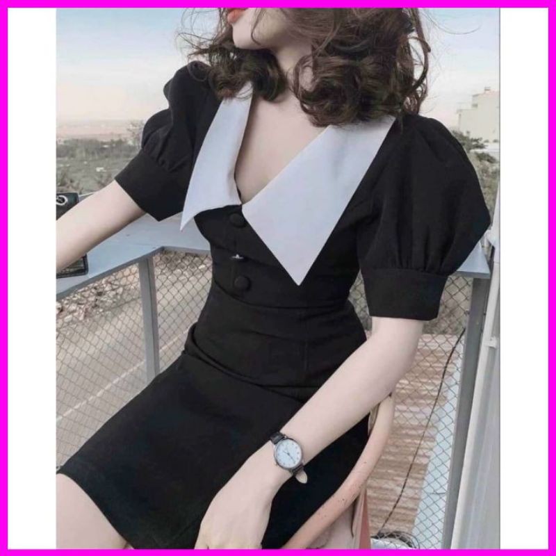 Đầm đen phối cỗ trắng ( Hàng có sẵn kèm hình thật ) | BigBuy360 - bigbuy360.vn