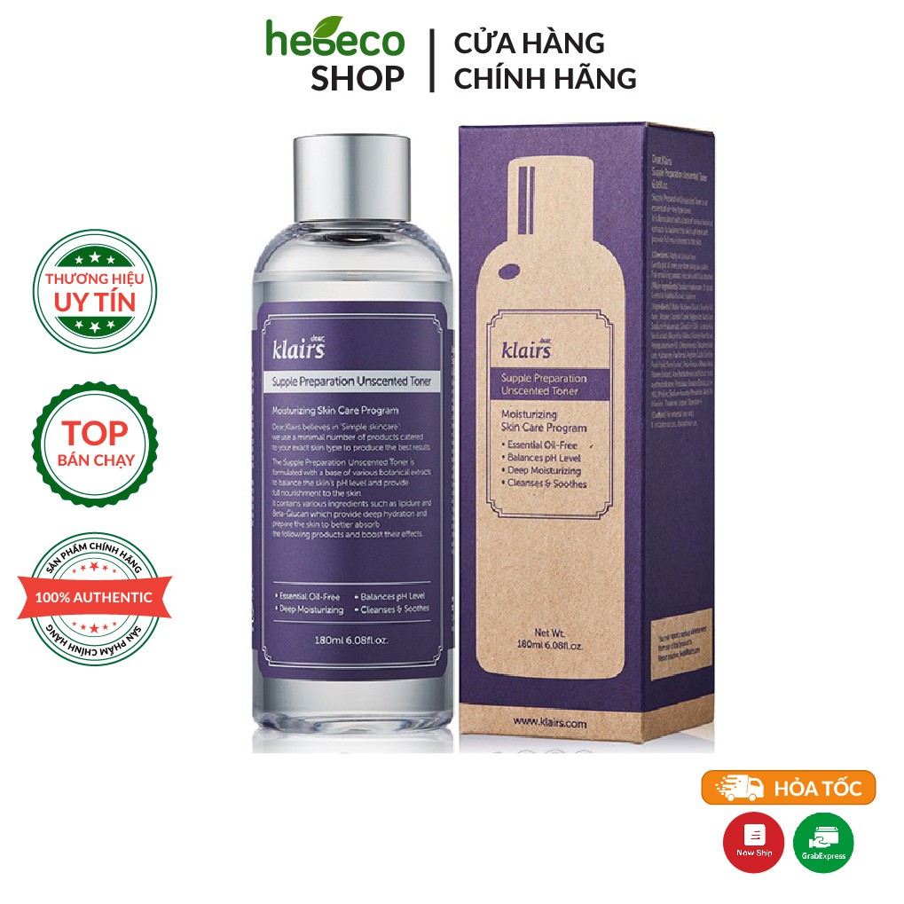 Nước hoa hồng chống viêm không mùi Klairs Supple Preparation Unscented Toner 180ml - Hàn Quốc Chính Hãng